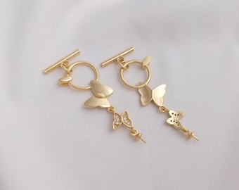 4PCS 14k Gold Filled Cz Butterfly Toggle Clasp, Clasp Set, Large Clasp , Easy Close Clasp Connector for Bracelet/Necklace, Jewellery Clasps