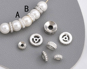 10PCS 925 Silver Filled cz pave Spacer Beads, silvery Flat round beads, for Jewelry Making Bracelet necklace Supplies Diy Brass Accessories