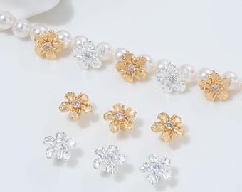 10PCS Dainty Flower Spacer Beads, for Jewelry Findings Making Bracelet Necklace Supplies , DIY Brass 14k Gold Plated Accessories