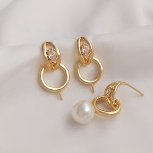 6PCS 14k Gold Filled Brass Earring Cz Micro Pave Metal Earrings Accessories,Hanging Ring Ear Stud,ear Earrings Accessories,bridal Earrings