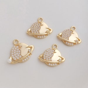 6PCS 14k Gold Filled Planet/Star Charm, Cz Paving Charm, Cz Planet,Jewelry Making, DIY Material