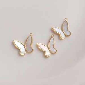 4PCS 14k Gold Filled Shell Butterfly Charm, Pearl White Butterfly, Pearl Butterfly Charm,Zircon Butterfly Charm, Necklace Pendant