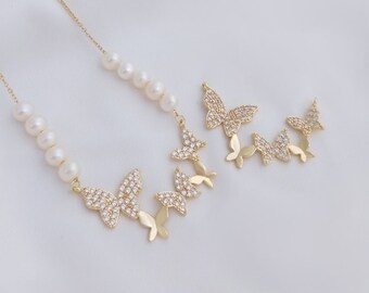 2PCS 14k Gold Filled Zircon A Combination of Five Butterflies Charms,Zircon Butterfly Pendant, Dainty Charms, Necklace Charm Findings