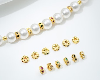 10PCS Dainty Small Septal Beads, Zircon inlay Beads ,Jewelry Making Bracelet Necklace Supplies DIY Brass 14k Gold Plated Accessories