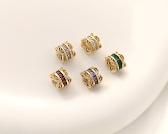 6PCS 14K Clad Gold Zircon Lace Separated Bead Double Sided Separated Bead DIY Handmade Jewelry Materia Necklace Bracelet Accessories Jewelry