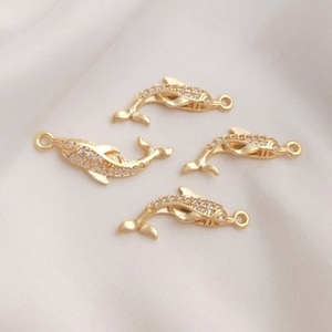 8PCS 14k Gold Filled Dolphin Charm,Gold Initial Charm,Vermeil Whale Pendant,Cz Pave Fish Charm,High Quality