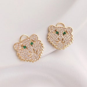 4PCS 14k Gold Filled CZ Paved Tiger Head Charm Pendant, Jewelry Making, Diy Material, Jewelry Supplies