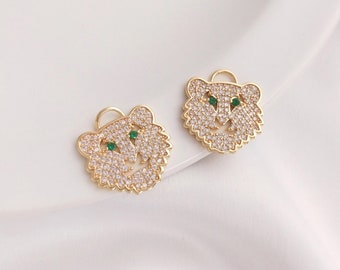 4STK 14k Gold Filled CZ Gepflasterter Tigerkopf Anhänger, Schmuckherstellung, Diy Material, Schmuckzubehör