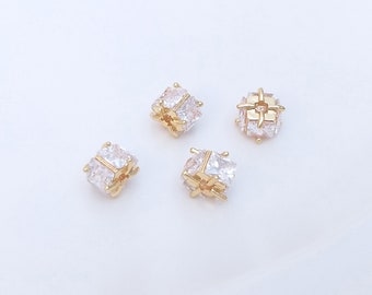 8PCS 14k Gold Filled Ball Charm, White Zircon Charm, Birthstone Bead, Square White Zircon Septal Bead, Quality Jewelry Supply (big)