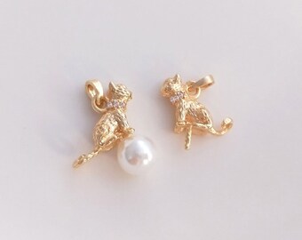 6PCS 14K Gold Filled 12*12mm Inlaid Zircon Cat Pendant DIY Handmade Jewelry Material Pearl Pin Necklace Pendant Bracelet Accessories