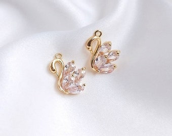 4PCS 14K Gold Filled 10*13.5mm inlaid Zircon Swan Pendant DIY Handmade Jewelry Jewelry Material Pendant Bracelet Accessories