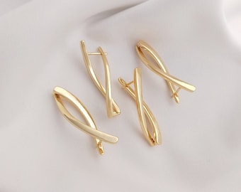 6PCS 14k Gold Filled Round Clip Ear Wires ,French Clip Earrings,Fish Shape Ear Studs,Minimalist,Earrings Diy