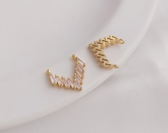 6STK 14k Gold Filled Cz Pave V Form Anhänger,Armband Halskette Anhänger,Pave Charm,vergoldet über Messing