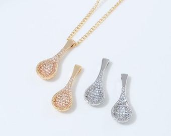 2PCS Dainty  CZ Paved Spoon Shape Charms, for Jewelry Findings Making Pendants Supplies, DIY Brass 14k Gold Plated Accessories