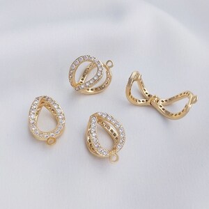 4STK 14k Gold Filled CZ Pave Rund Schnalle Typ Charm,Zirkon Dreidimensionale Schnalle Anhänger,Armband Halskette Anhänger,Cz Pave Charm