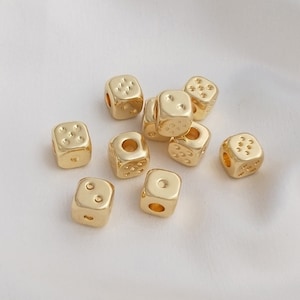 20PCS 14k Gold Filled Dice Dainty Dice Bead Gold Lucky Dice Charm Bracelet DIY Jewelry Craft Supply for Necklace Earring Bracelet Component