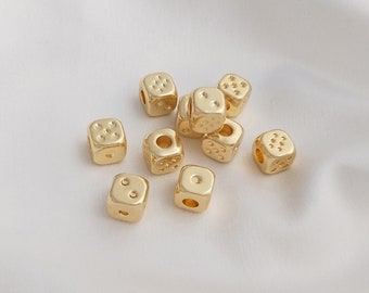 20PCS 14k Gold Filled Dice Dainty Dice Bead Gold Lucky Dice Charm Bracelet DIY Jewelry Craft Supply for Necklace Earring Bracelet Component