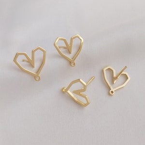 14PCS 14k Gold Filled Brass Heart Shape Ear Studs, Geometry Ear Studs, Earring Findings, Jewelry Making, Diy Earrings, Jewelry Supplies