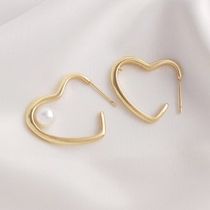 4STK 14k Gold Filled Große Gold Herz Creolen, große Gold One Touch Creolen, HerzForm, Valentinstag Geschenk für Sie, Unikat, Creolen