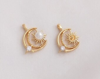 8PCS 14K Gold Filled 16*15mm Star Pendant Moon Pendant Sun Moon Bead Holder Pendant DIY Handmade Jewelry Material Pendant Accessories