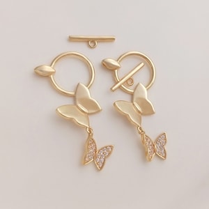 4PCS 14k Gold Filled Cz Paving Butterfly Clasp, OT Clasp Set, Large Clasp, Easy Close Clasp Connector for Bracelet/Necklace,Jewellery Clasps