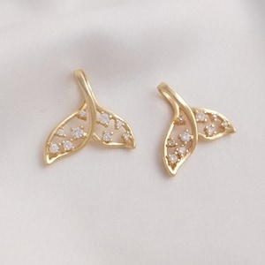 6PCS 14k Gold Filled Fishtail Pendant, Micropaved Zircon Fishtail Necklace, Fish Charm, Ocean Charm, DIY Jewelry Making