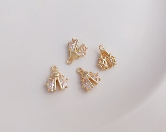 6PCS 14k Gold Filled Ladybug Charm, Coccinella Septempunctata Pendant, Cz Pave Insect, Zircon Charm, Animal, Insect