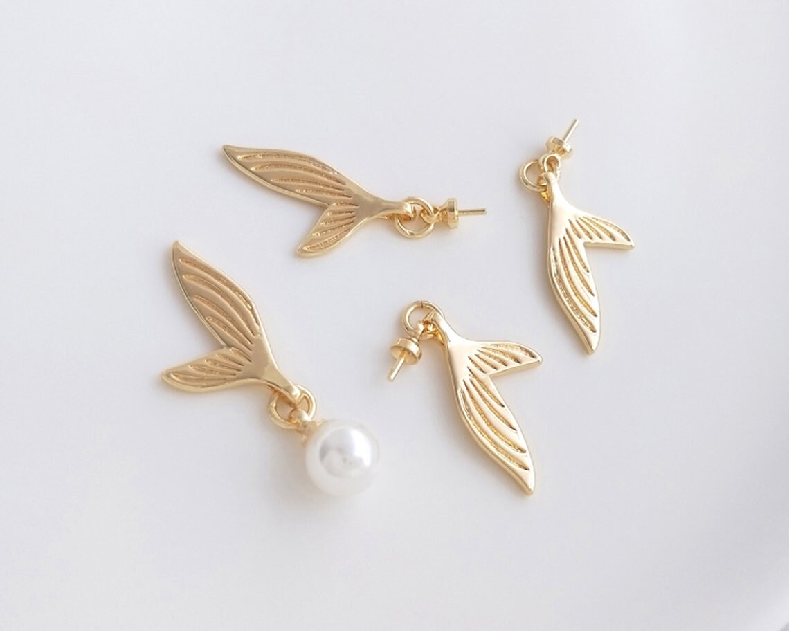 8PCS 14k Gold Filled Mermaid tail Charm,Pearl tray Pendant, Jewelry making, diy Material