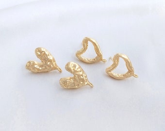 8PCS 14k Oro Relleno de latón en forma de corazón Pendientes- Pendiente Stud- Pendientes Accesorios Joyería
