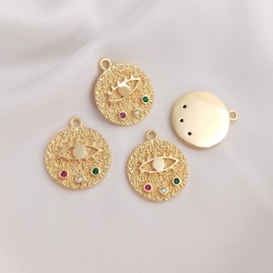 6PCS 14k Gold Filled Enamel Evil Eye Charm,Gold Initial Charm,Vermeil Blue Evil Eye Pendant,cz Pave Eye Charm,high Quality