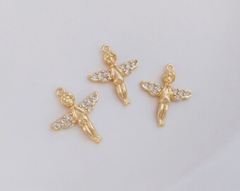8STK 14k Gold Filled Gold Engel Anhänger Charm, CZ Micro Pave Charms, Engel Zirkonia Stein Charms, Diy Halskette Schmuckherstellung