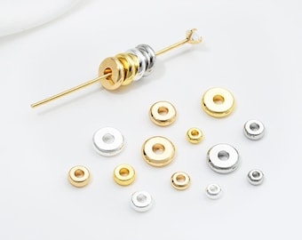 50Pcs Dainty Flat round beads Spacer beads, Jewelry Making Bracelet necklace Supplies ,DIY 14K Gold Plated  Brass silver plating Accessories