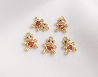 8PCS 14k Gold Filled Bear Shape Copper Metal Mixed CZ/Zircon Beads Connector Pendant /Earring/Bracelet/ Necklace , Jewelry Findings