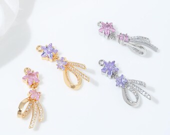 2PCS Dainty cz pave bow Charms, for Jewelry Making Eardrop Supplies Findings, DIY Brass 14k Gold Plated Accessories