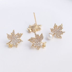 4PCS 14K Gold Filled 925 Silber Nadel Intarsien Zirkon Ahornblatt Ohrringe DIY Handgemachte Ohrringe Zubehör Sticky Pearl Ohrringe