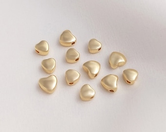 40PCS 14k Gold Filled Brass Heart Beads, Gold Plating Beads,4.8mm/6mm Heart bead , Diy Bracelet Jewelry Making , Wholesale Beads