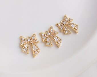 4PCS 14k Gold Filled Bowknot Pendant,Bow Post Charm, Necklace Bracelet Pendant, Jewelry Making Material, Crafts Supplies, Earrings diy