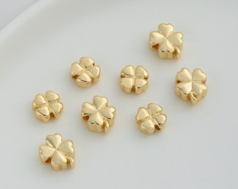 10 Pcs Four leaf clover Spacer bead Making Pendant Supplies DIY Brass 14K Gold Plated Accessories