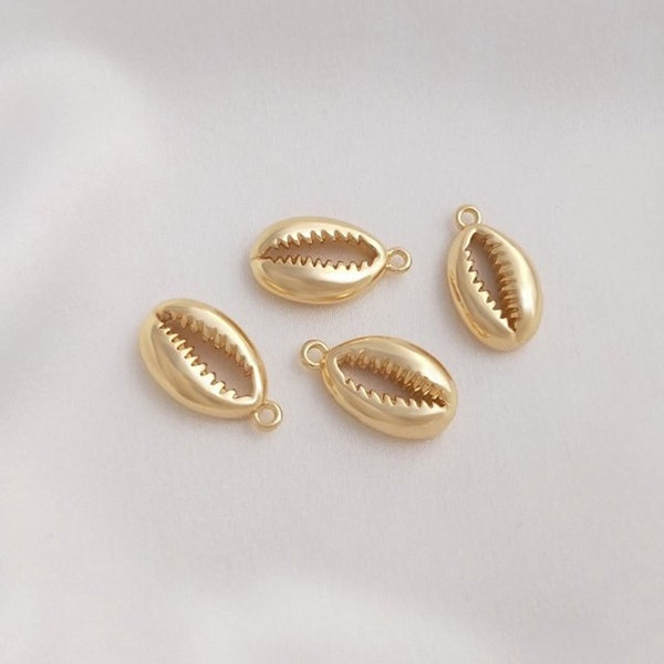 8PCS 14k Or rempli d’or Pendentif de coquille, Gold Shell Pendentif Charm, Perle de coquille de cauris coupée