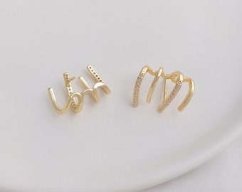 4PCS 14k Gold Filled Brass Bar Earrings, Cz Pave Bar Post, Four Claws Ear Stud, Bar Ear Wire, 925 Sterling Silver Ear Stick
