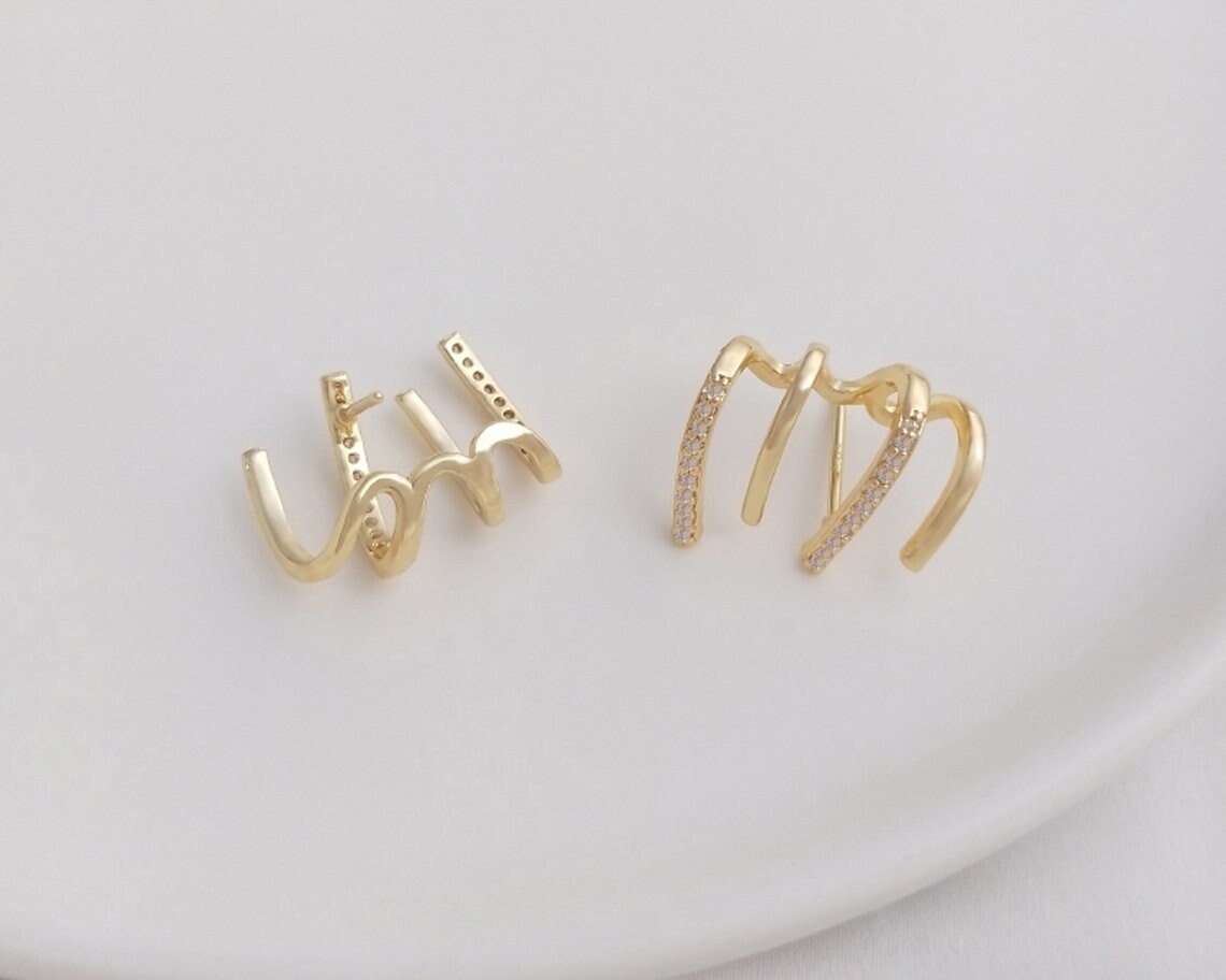 4PCS 14k Gold Filled Brass Bar Pendientes, Cz Pave Bar Post, Four Claws Ear Stud, Bar Ear Wire, 925 Sterling Silver Ear Stick