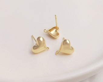 10PCS 14k Gold Filled Brass Heart Shape Earring Posts, Earring Stud, Ear Wire, Statement Heart Earrings, Earrings Findings