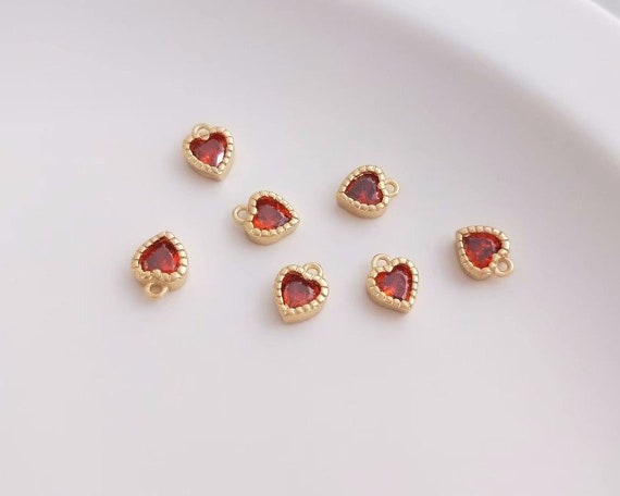10PCS 14K Gold Filled Red Pendant, Zircon Pendant, Peach Heart Pendant, Love Pendant DIY Handmade Jewelry Accessory Materials