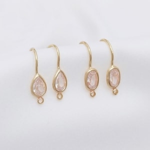 8PCS 14k Gold Filled ear hook,Ear Wires,Single Cubic Stone Ear Hooks,Earring Attachment,Gold Plating Over Brass
