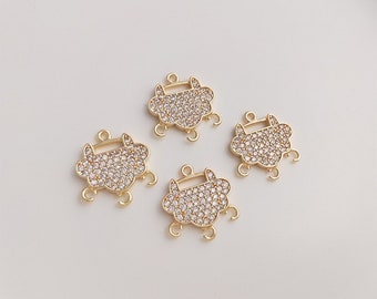 4PCS 14k Gold Filled Brass Lock Charm, Zircon Lock Charm 3 Loop, CZ Pave Lock Pendant, Accessories Jewelry Making
