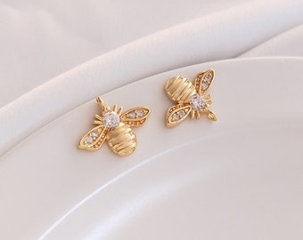 6PCS 14k Gold Filled Gold Bee Pendant,Tiny Bee Necklace,Bumblebee Cz Pendant Animal Jewelry, Bee Charm Theme Birthday Gift for Insect Lovers