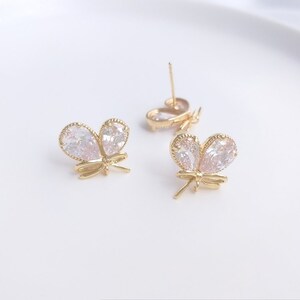 6個 14K ゴールドフィルド 925 シルバー ニードル バタフライ イヤリング DIY ハンドメイド イヤリング アクセサリー リング付き ジルコン イヤリング インレイ