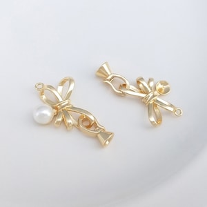 5PCS 14k Gold Filled Bow Toggle Clasp, Clasp Set, Pearl tray , Easy Close Clasp Connector for Bracelet/Necklace, Jewellery Clasps