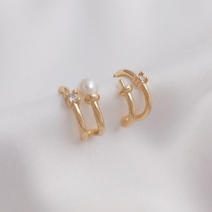 8 STÜCK 14k Gold Filled Cz Pave Ohrring mit Öse, C Form Ohrstecker, Perlen Tablett Ohrstecker, Designer Schmuck Schmuck, 925 Sterling Silber Ohrstecker