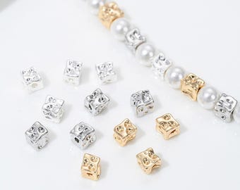 10Pcs Dainty Square Cube beads Interval Beads, Cheese shape Beads,Jewelry Making necklace Supplies ,DIY  14K Gold Plated Brass Accessories